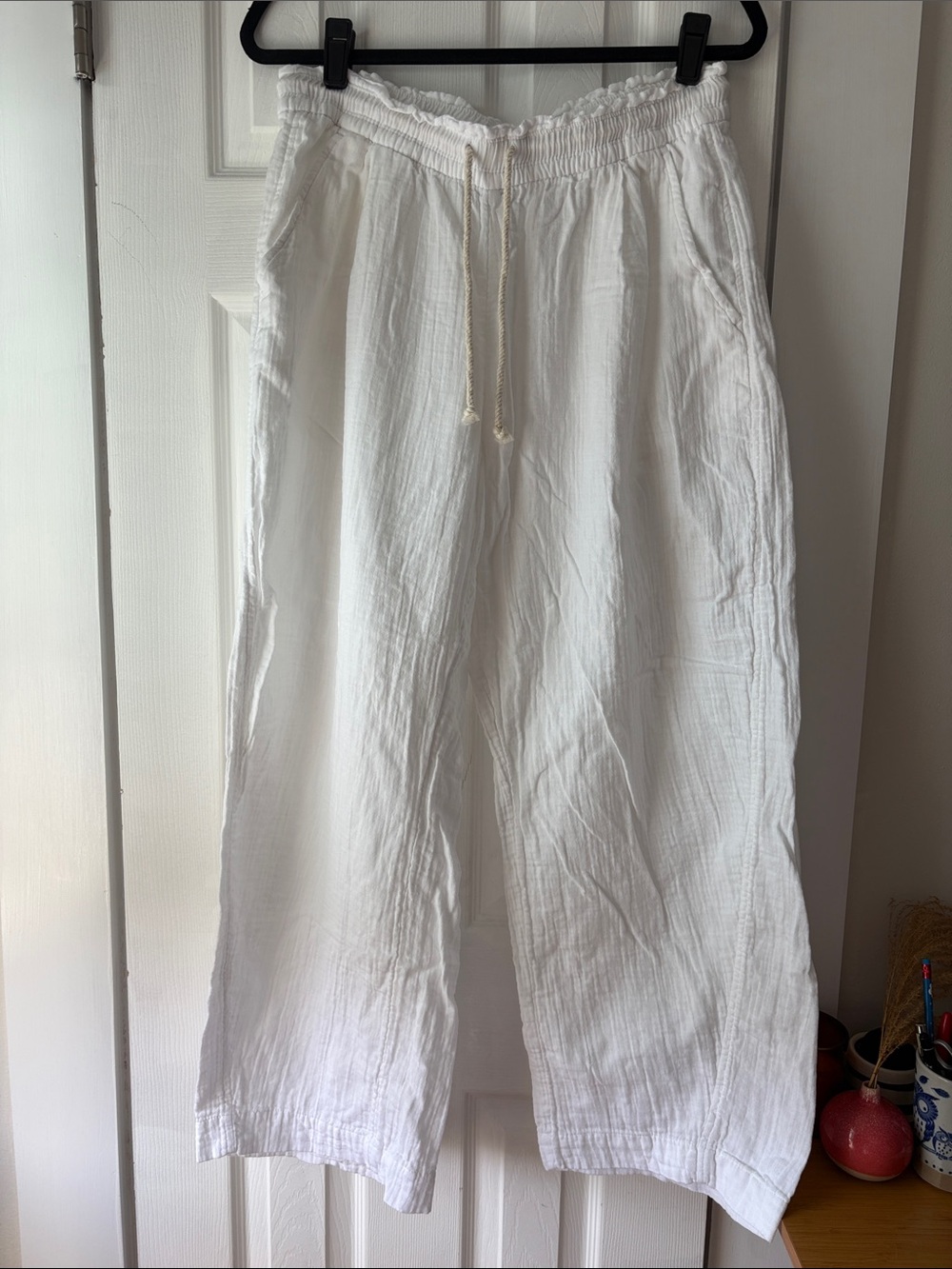Womens White Drawstring gauze Pants